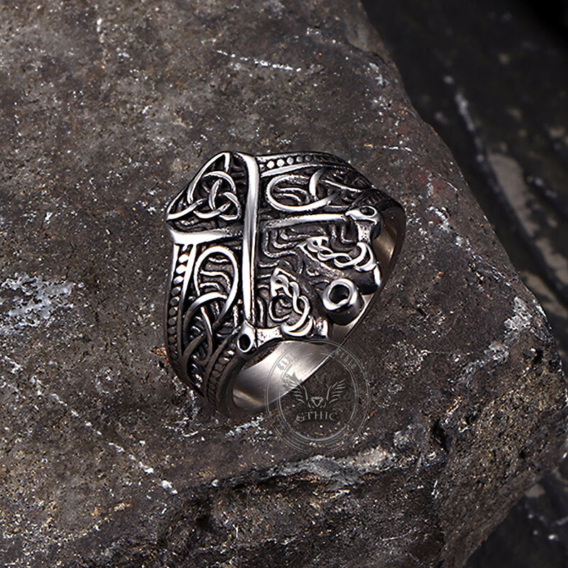 Vintage Double Axe Celtic Knot Stainless Steel Viking Ring