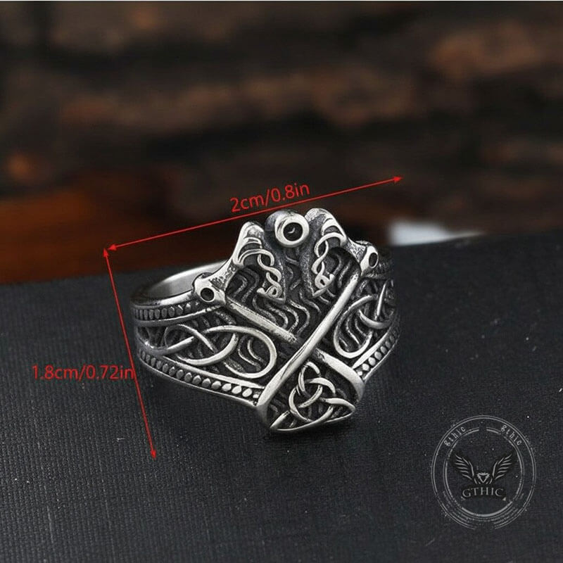 Vintage Double Axe Celtic Knot Stainless Steel Viking Ring