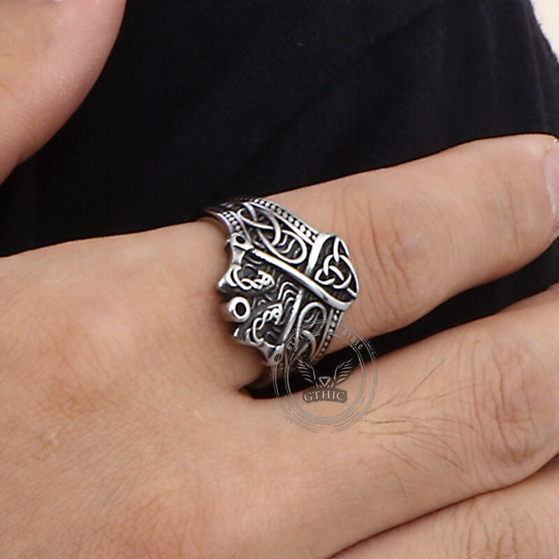 Vintage Double Axe Celtic Knot Stainless Steel Viking Ring
