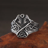 Vintage Double Axe Celtic Knot Stainless Steel Viking Ring | Gthic.com