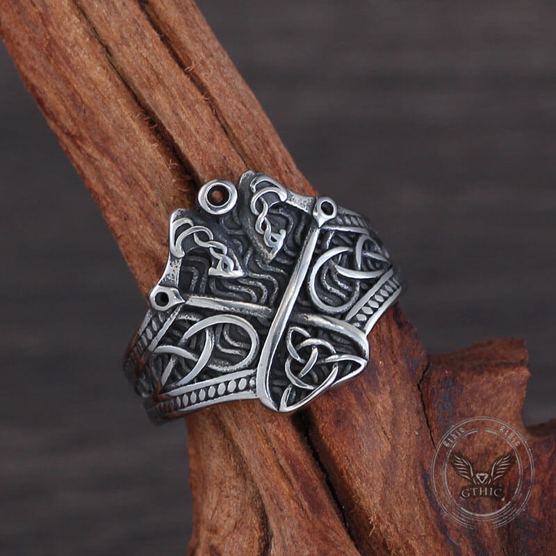 Vintage Double Axe Celtic Knot Stainless Steel Viking Ring | Gthic.com