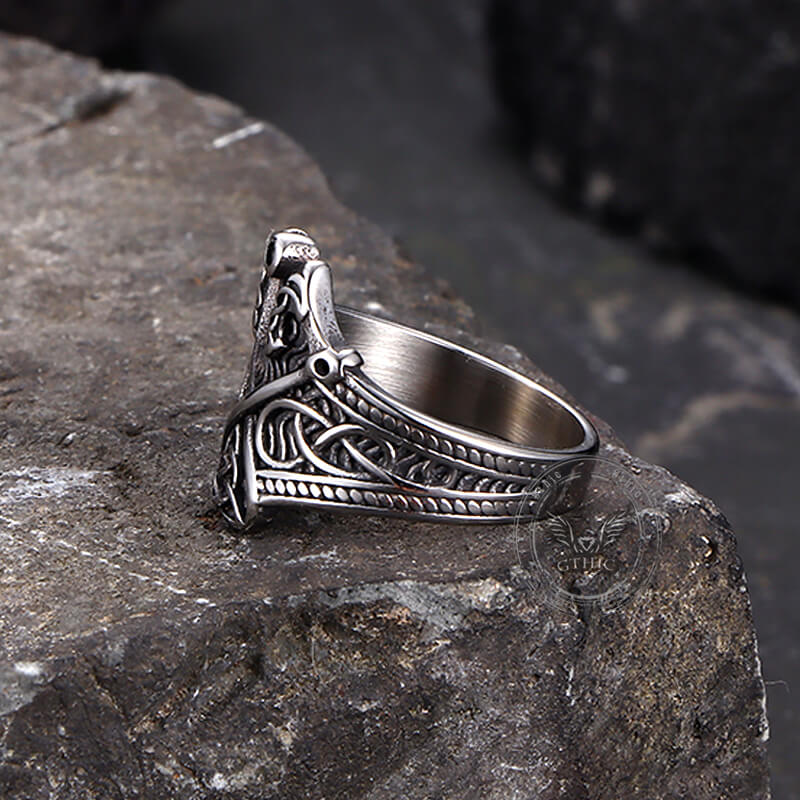Vintage Double Axe Celtic Knot Stainless Steel Viking Ring