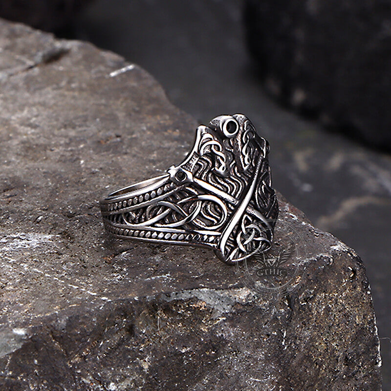 Vintage Double Axe Celtic Knot Stainless Steel Viking Ring