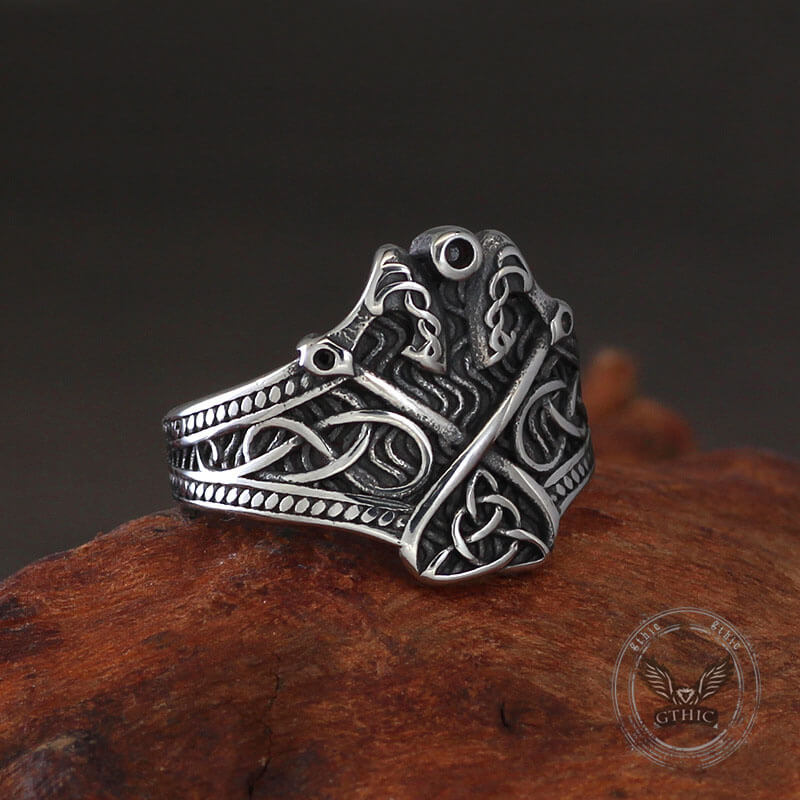 Vintage Double Axe Celtic Knot Stainless Steel Viking Ring | Gthic.com