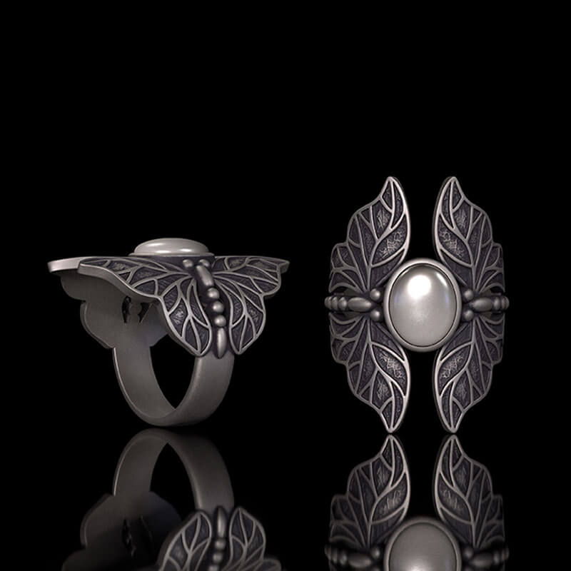 Vintage Double Butterfly Gem Sterling Silver Ring 01 | Gthic.com