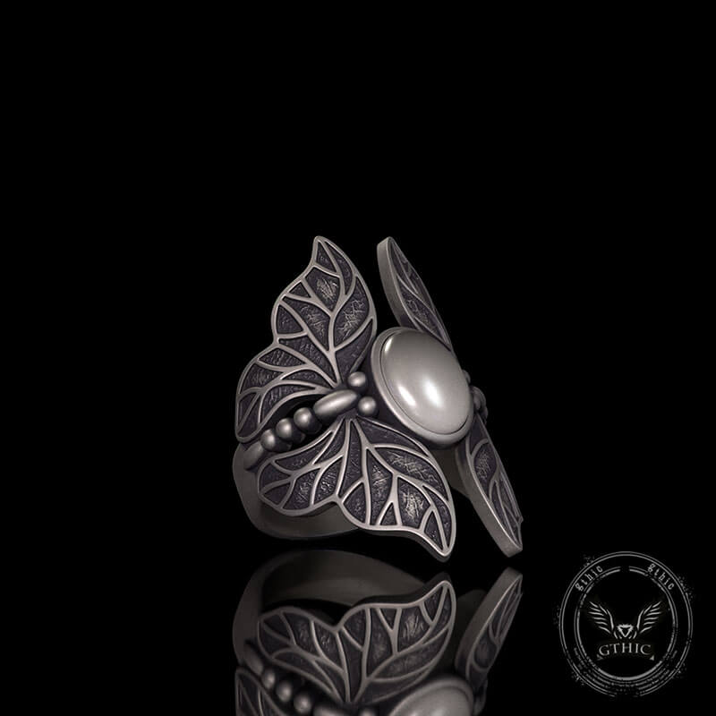 Vintage Double Butterfly Gem Sterling Silver Ring 03 | Gthic.com