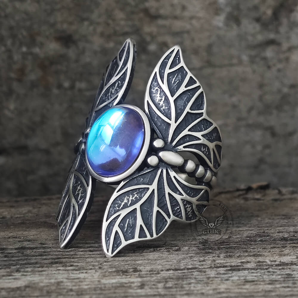 Vintage Double Butterfly Gem Sterling Silver Ring | Gthic.com