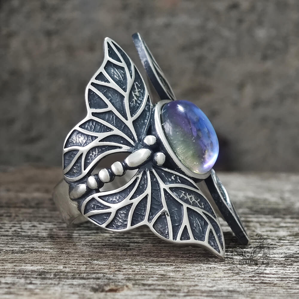 Vintage Double Butterfly Gem Sterling Silver Ring | Gthic.com