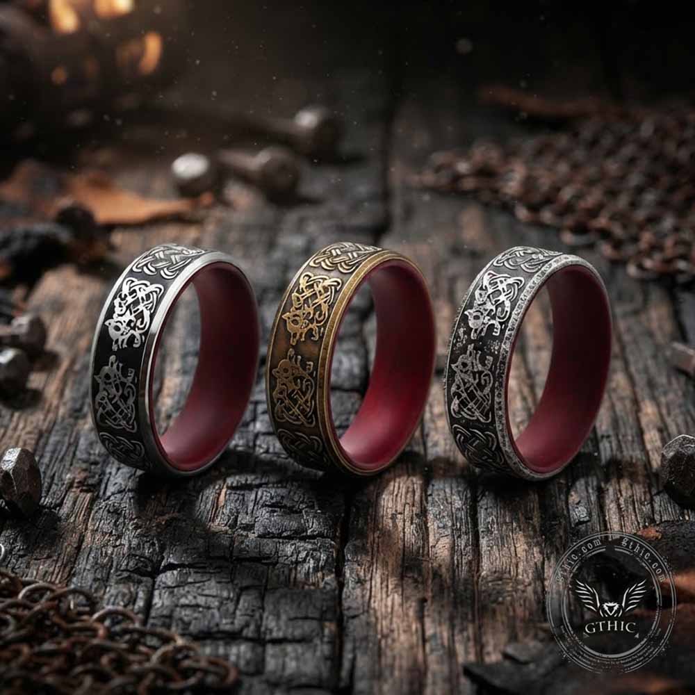 Vintage Double Dragon Celtic Knot Stainless Steel Ring | Gthic.com
