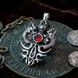 Vintage Double Dragon Gem Sword Stainless Steel Pendant