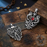 Vintage Double Dragon Gem Sword Stainless Steel Pendant