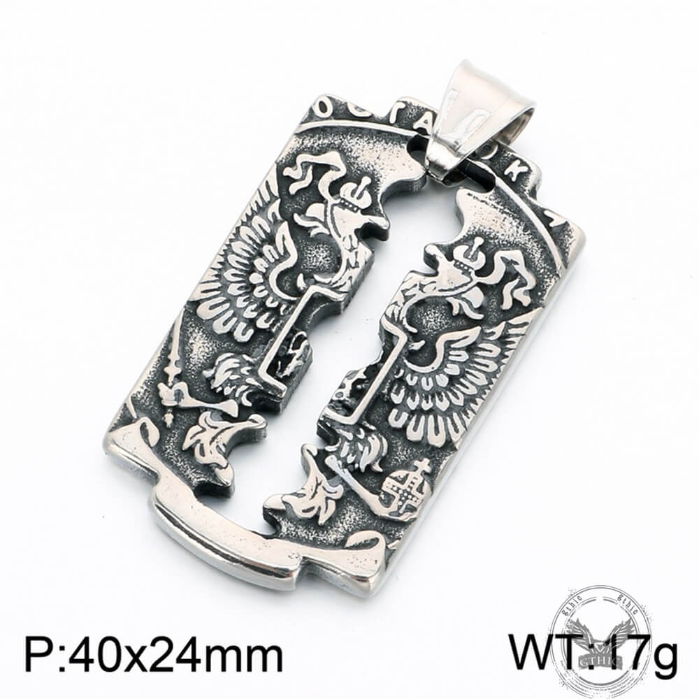 Vintage Double Eagle Stainless Steel Hollow Tag Pendant