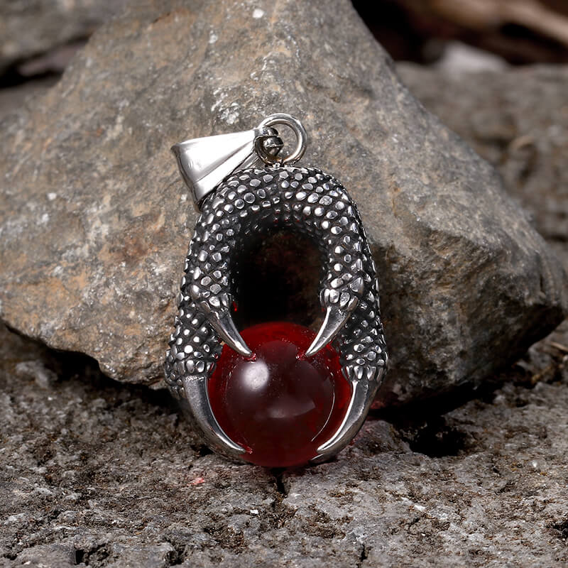 Vintage Dragon Claw Agate Stainless Steel Pendant