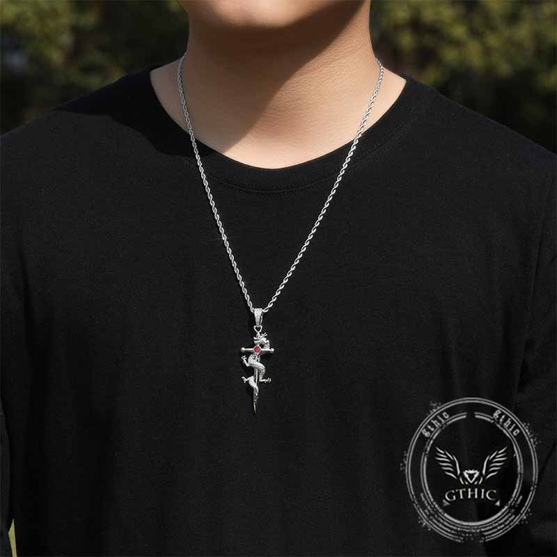 Vintage Dragon Entwined Cross Zircon Copper Pendant 02 | Gthic.com