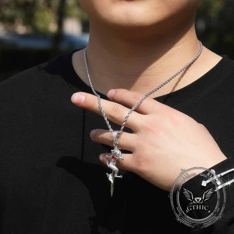 Vintage Dragon Entwined Cross Zircon Copper Pendant 03 | Gthic.com