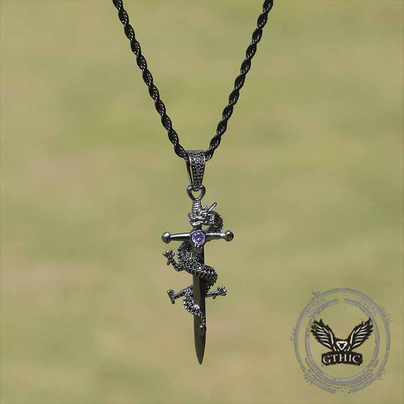 Vintage Dragon Entwined Cross Zircon Copper Pendant