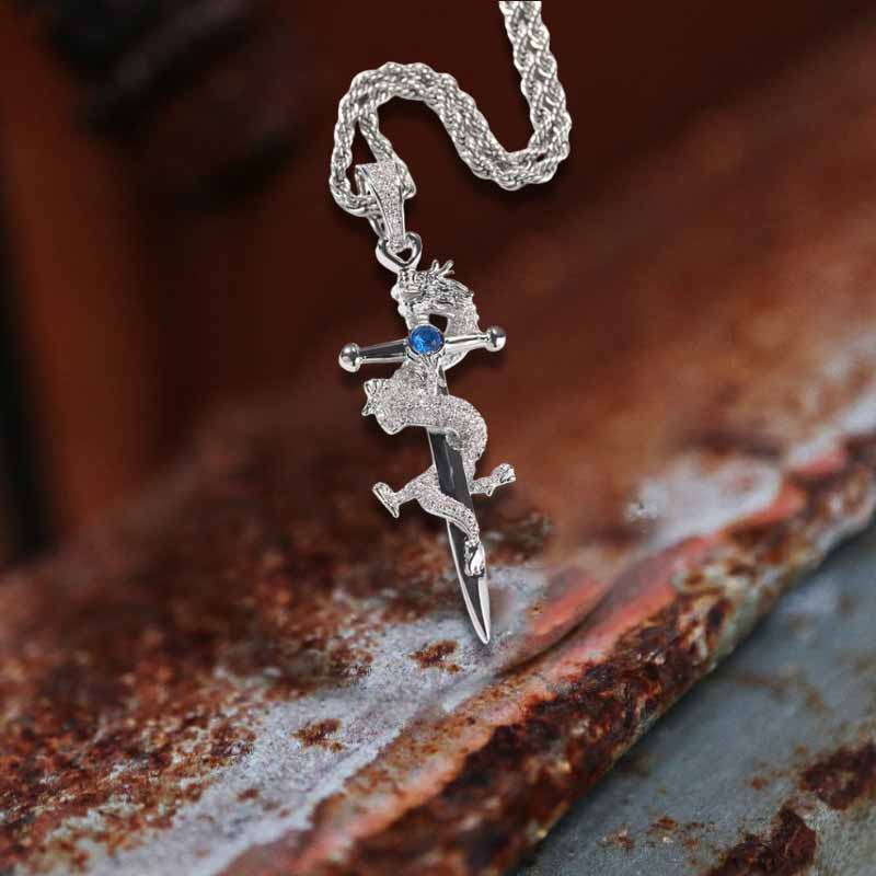 Vintage Dragon Entwined Cross Zircon Copper Pendant