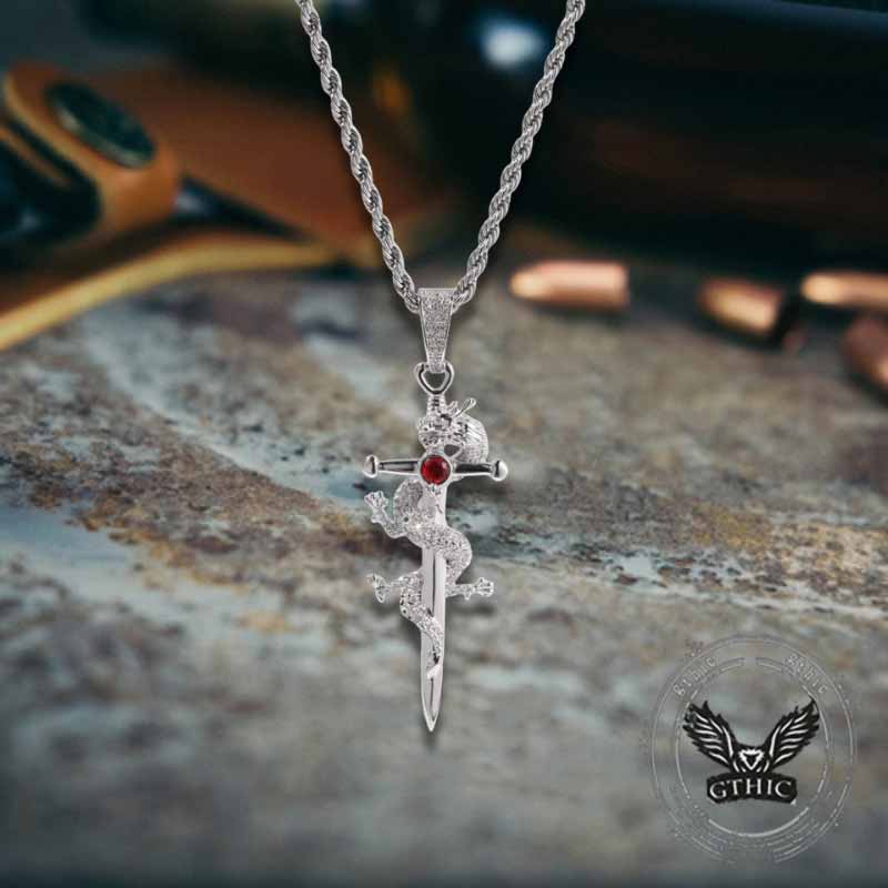 Vintage Dragon Entwined Cross Zircon Copper Pendant