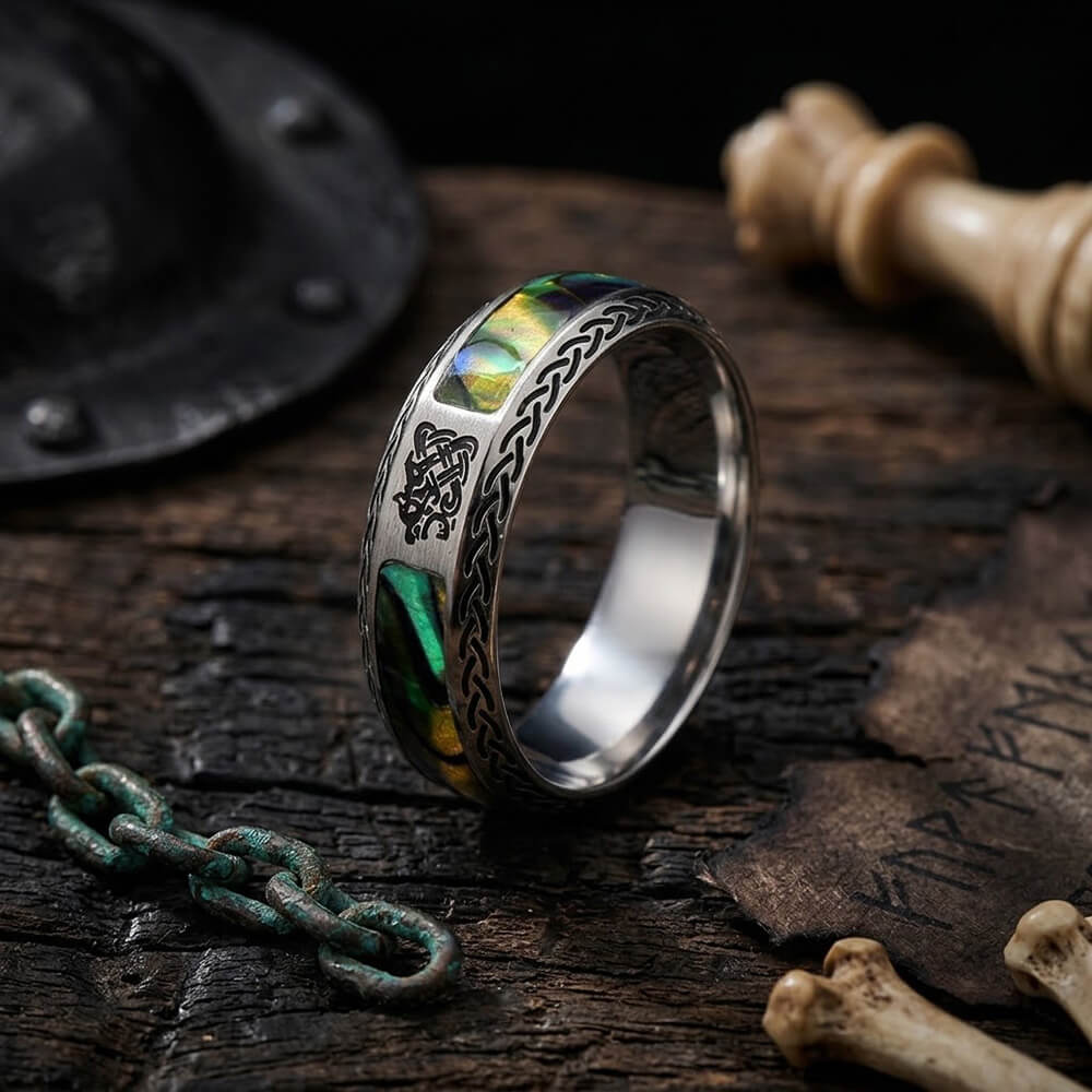 Vintage Dragon Head Seashell Stainless Steel Viking Ring | Gthic.com