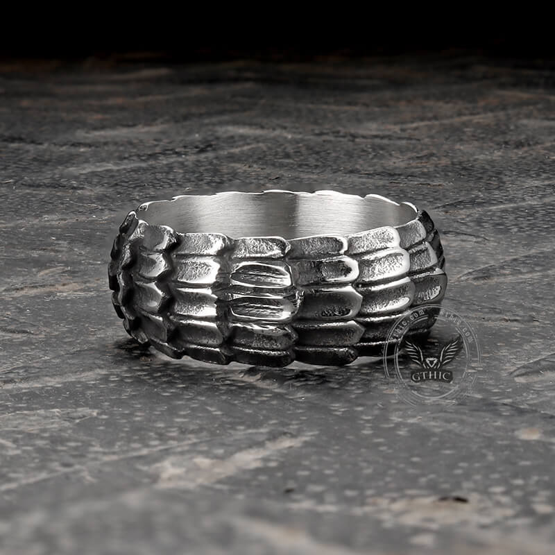 Vintage Dragon Scales Stainless Steel Ring 05 | Gthic.com