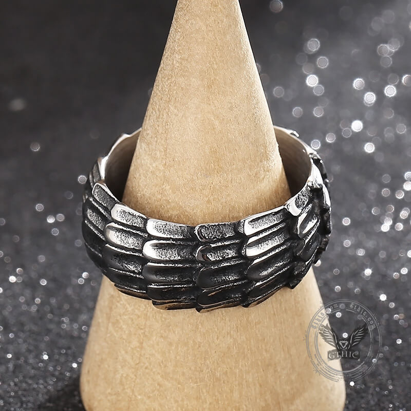 Vintage Dragon Scales Stainless Steel Ring 02 | Gthic.com