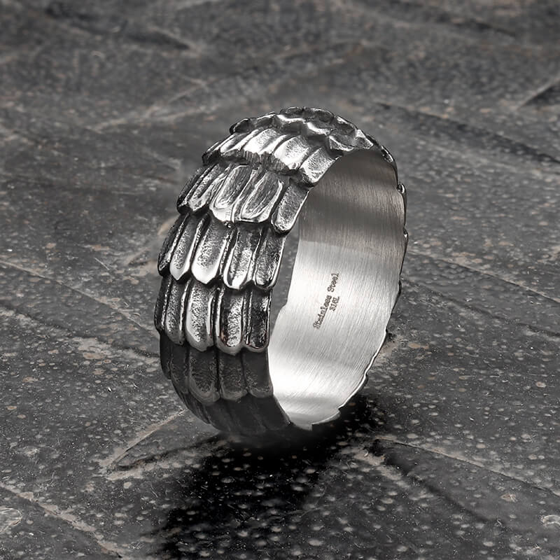 Vintage Dragon Scales Stainless Steel Ring 01 | Gthic.com