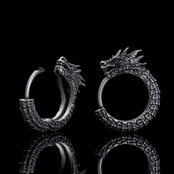 Vintage Dragon Sterling Silver Huggie Earrings | Gthic.com