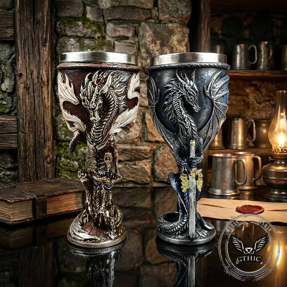 Vintage Dragon Sword Stainless Steel Gothic Wine Goblet | Gthic.com