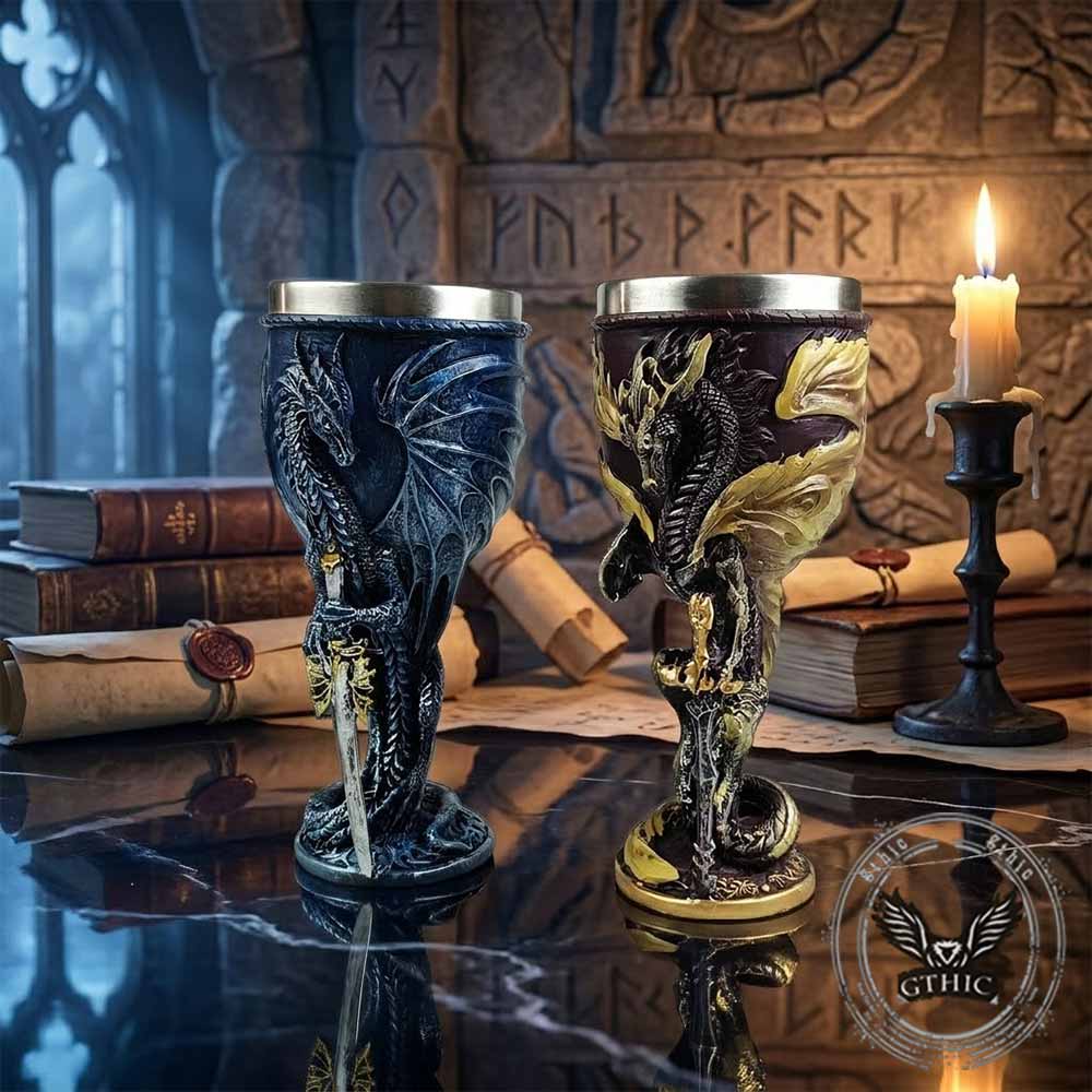 Vintage Dragon Sword Stainless Steel Gothic Wine Goblet | Gthic.com