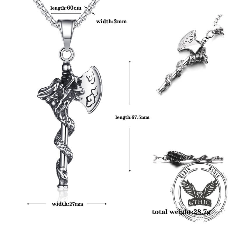 Vintage Dragon Tomahawk Stainless Steel Viking Pendant