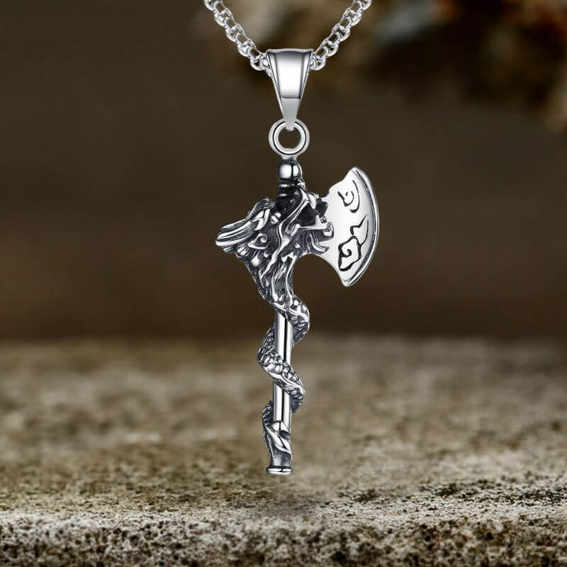 Vintage Dragon Tomahawk Stainless Steel Viking Pendant