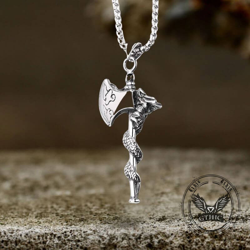 Vintage Dragon Tomahawk Stainless Steel Viking Pendant
