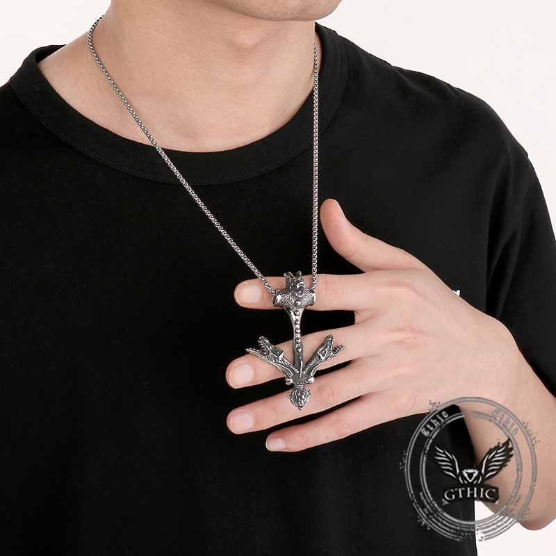 Vintage Dragon Two-Headed Snake Stainless Steel Pendant | Gthic.com