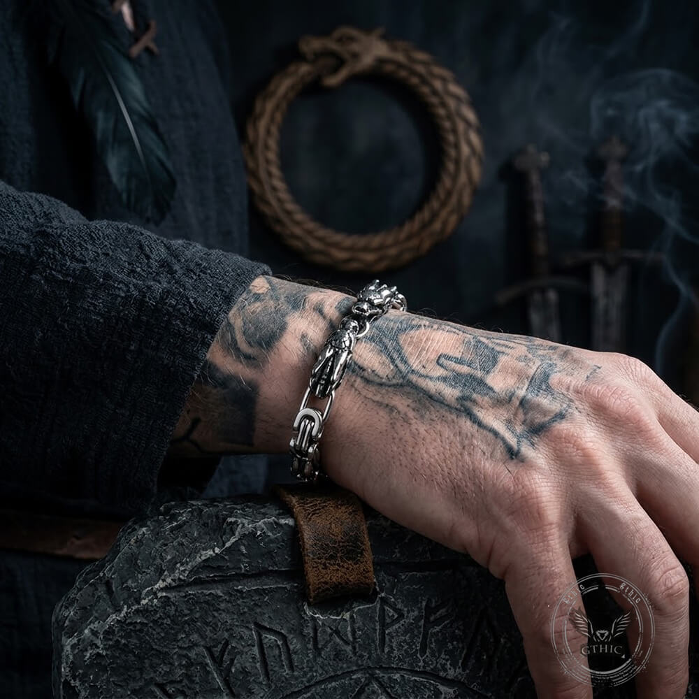 Vintage Dual Dragon Head Stainless Steel Bracelet | Gthic.com