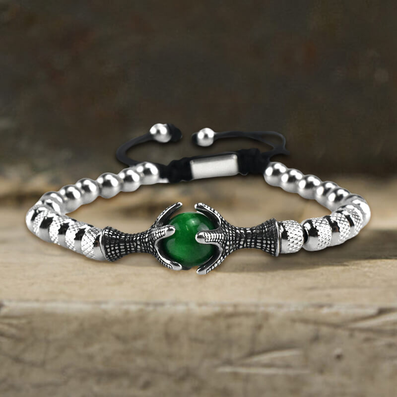 Vintage Eagle Claw Beaded Stainless Steel Bracelet | Gthic.com