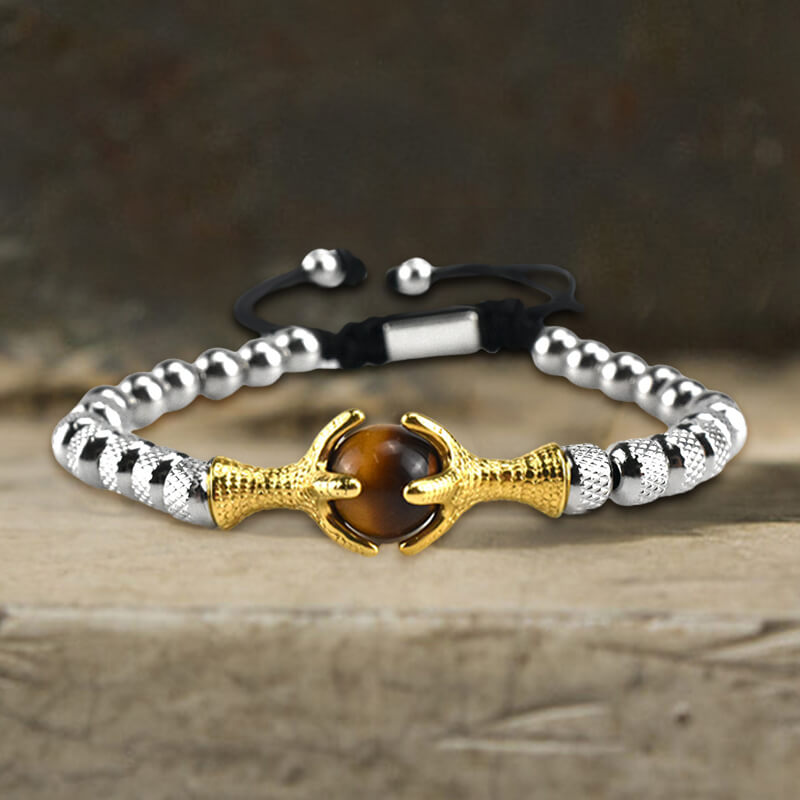 Vintage Eagle Claw Beaded Stainless Steel Bracelet | Gthic.com