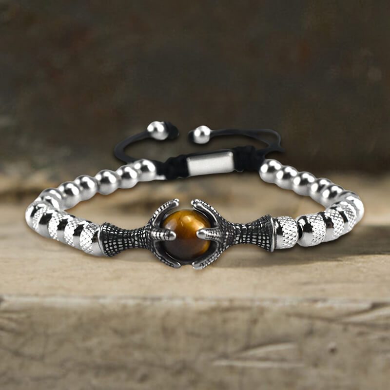 Vintage Eagle Claw Beaded Stainless Steel Bracelet | Gthic.com