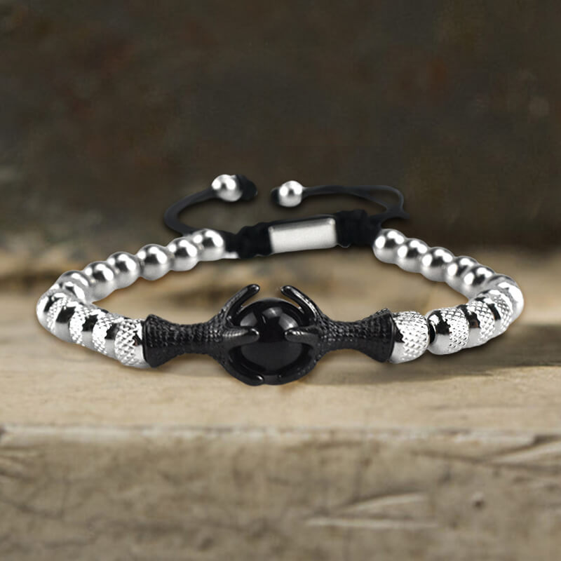 Vintage Eagle Claw Beaded Stainless Steel Bracelet | Gthic.com