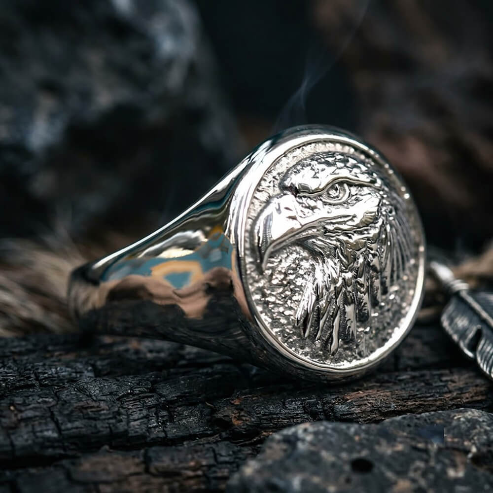 Vintage Eagle Head Stainless Steel Signet Ring | Gthic.com