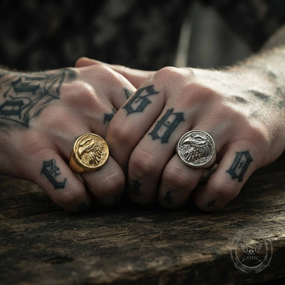 Vintage Eagle Head Stainless Steel Signet Ring | Gthic.com