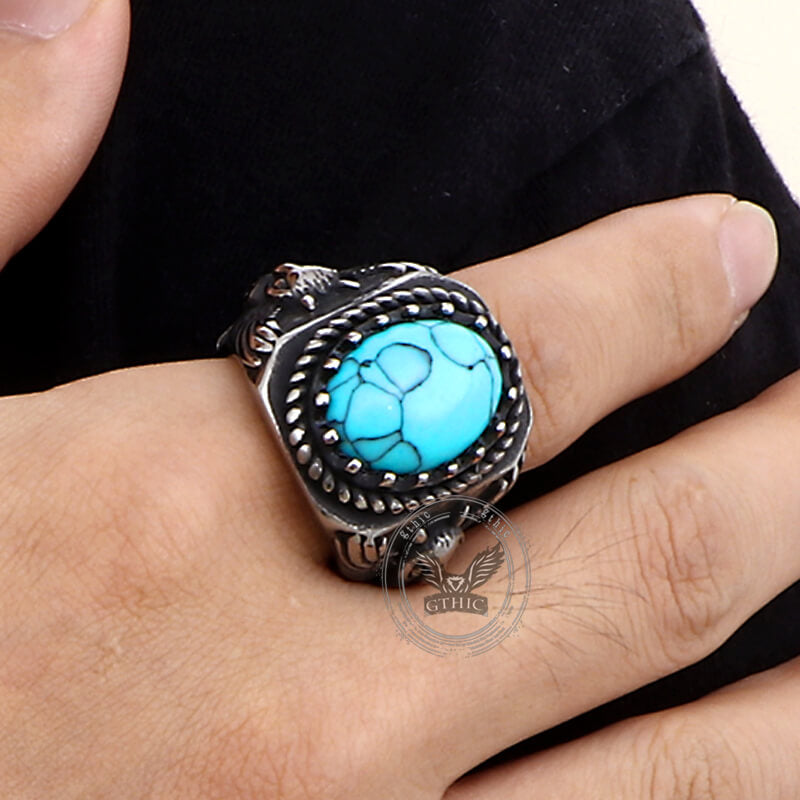 Vintage Eagle Turquoise Stainless Steel Animal Ring | Gthic.com