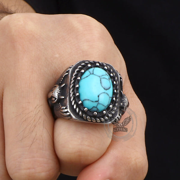 Vintage Eagle Turquoise Stainless Steel Animal Ring | Gthic.com