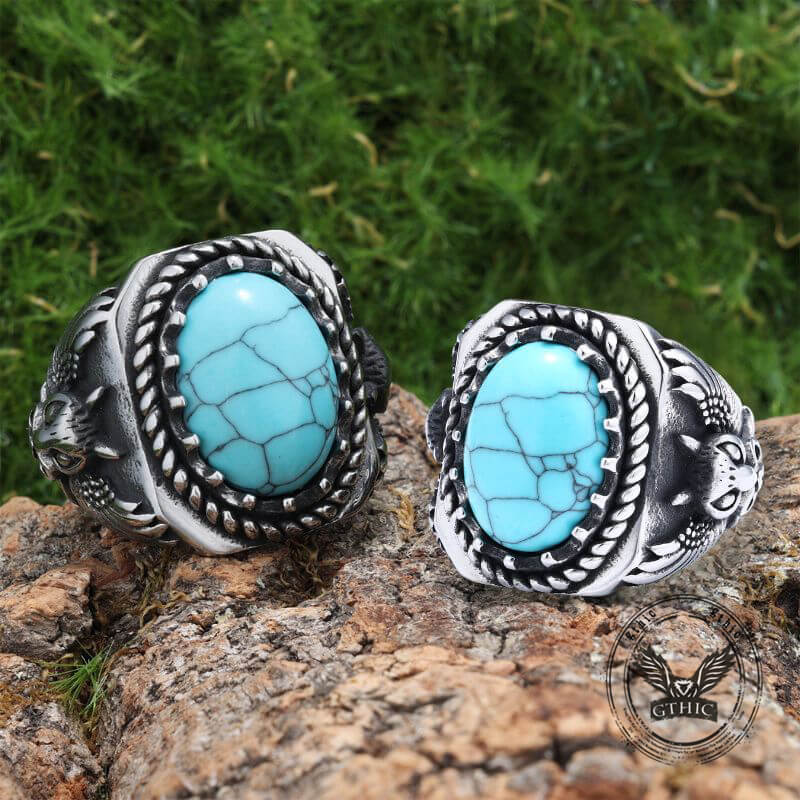 Vintage Eagle Turquoise Stainless Steel Animal Ring