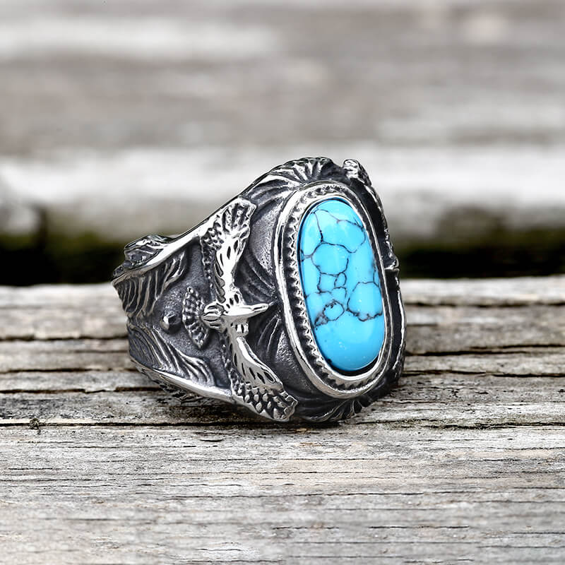 Vintage Eagle Turquoise Stainless Steel Ring | Gthic.com