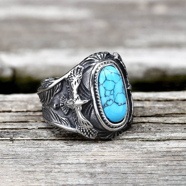 Vintage Eagle Turquoise Stainless Steel Ring – GTHIC
