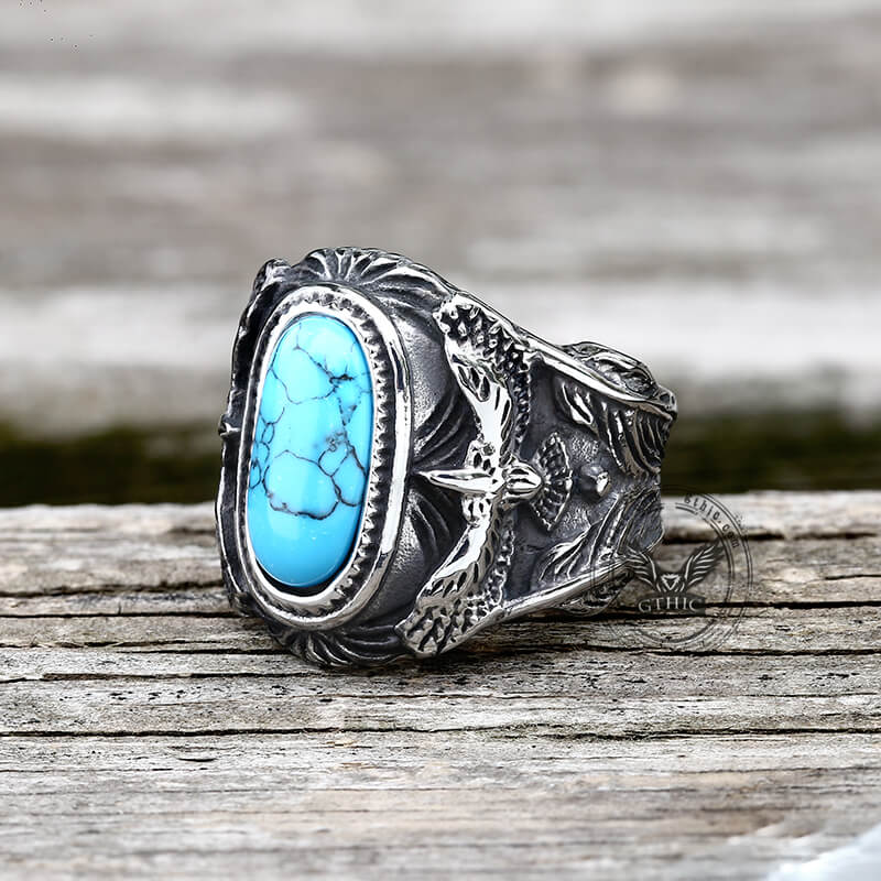 Vintage Eagle Turquoise Stainless Steel Ring | Gthic.com