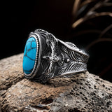 Vintage Eagle Turquoise Stainless Steel Ring | Gthic.com