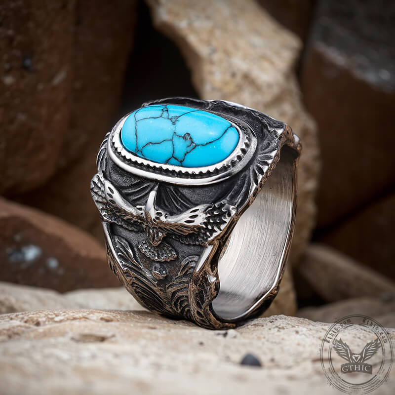 vintage eagle turquoise stainless steel ring gthic 3
