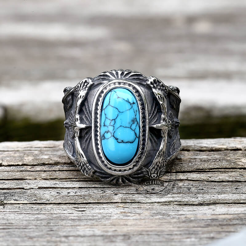 Vintage Eagle Turquoise Stainless Steel Ring