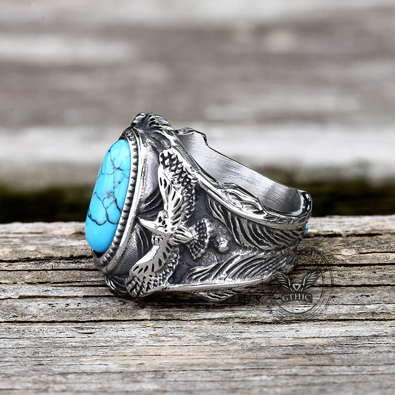 Vintage Eagle Turquoise Stainless Steel Ring